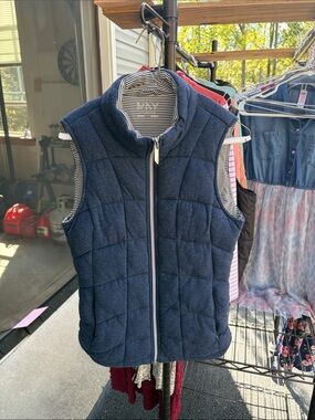 Marc New York Quilted Navy Fleece Vest with Striped Lining
